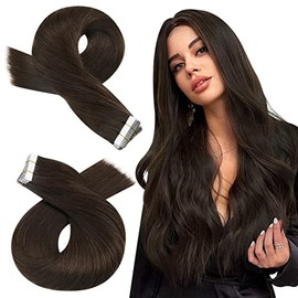 Moresoo Tape in Extensions Brown Hair Extensions Human Hair Adhesive Tape in Human Hair Extensions Dark Brown Tape in Real Hair Extensions Glue in Human Hair 20 Inch #4 20pcs 50g