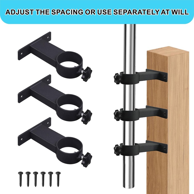 VANROUG Patio Umbrella Mounts, 3-Pack Black Steel Railing Mounts with