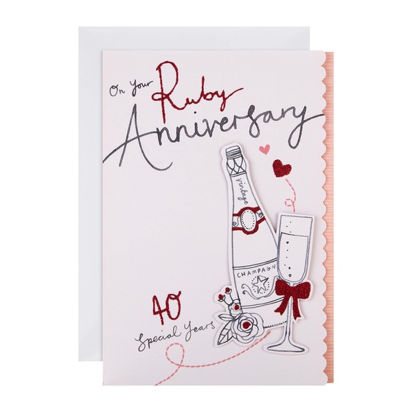 Hallmark Ruby Wedding Anniversary Card- Illustrated 3D Effect Bottle & Glass Design