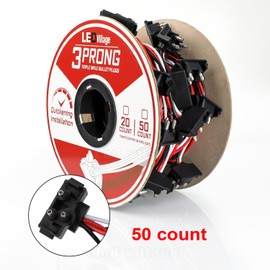 Ledvillage 50 Count Continuous 3 Prong Plug Wire Harness Roll, Triple Male Bullet, Right Angle 18 AWG, 10" Lead Between Plug, Stop Turn Tail Light for Truck Trailer (7.5A)