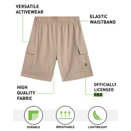 RBX - Pantalones cortos deportivos para niños, paquete de 2 pantalones cortos tejidos de rendimiento activo para niños, pantalones cortos de baloncesto para niños (8-16), Doeskin Cargo Black, 10-12