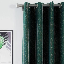 Amidoudou 1 Pair American Luxury Retro Fish Bone Drapes Room Darkening Green and Gold Curtains for Living Room Bedroom (Green,54"x96")