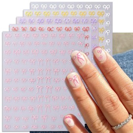IDDFEVE 8 Sheets Bow Nail Art Stickers - Colorful Bow Black White Gold Sliver Pink Red Purple Blue Self-Adhesive Nail Decals for DIY Valentines Day Manicure