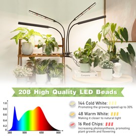 FOXGARDEN® Grow Lights Full Spectrum, Four-Head Plant Lights for Indoor Growing with Flexible Gooseneck, 208 LEDs Clip Grow Lamp with 4/8/12H Timer, 4 Brightness Levels, Ideal for Indoor Growth