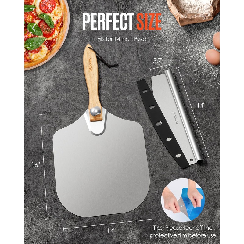 Pizza Peel Aluminum Pizza Spatula, Mooues Metal Pizza Paddle(14"x 16")