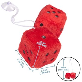 JSCARLIFE Fuzzy Plush Dice 2.95”, Retro Square Plush Hanging Mirror Fuzzy Dices for Car Interior Ornament Decoration (Red)