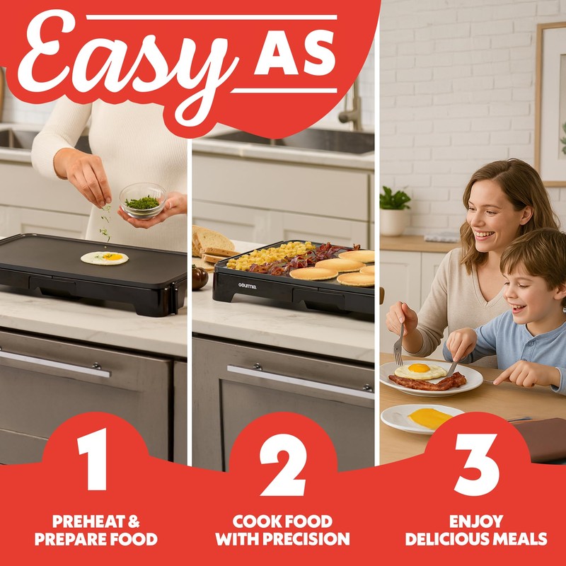 Gourmia 22 Inch XL Electric Griddle Pan - Nonstick Extra