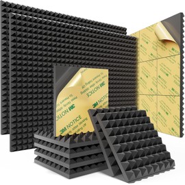 Sonicism Pyramid Acoustic Panels with Self-Adhesive 48 Pack,12" X 12" X 1" Sound Proof Foam Panels for Walls of High Density,Soundproof Wall Panels Fast Expand,Sound Absorption and Decoration,Black