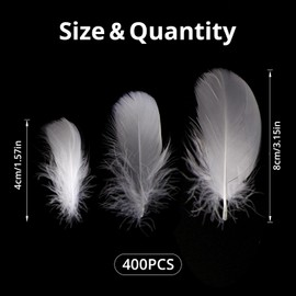 400PCS White Feathers for Crafting, Feather of Natural Goose, Fluffy White Feathers, 4-8cm Craft Feathers for Crafting, for Gift Box Fillers Wedding Party Decoration and Make a Dream Catcher