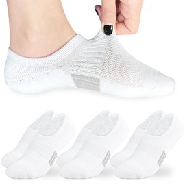 No Show Socks Womens Ankle Socks Cushioned Low Cut Athletic Socks Running Socks Workout Socks 3 Pairs (White,M)