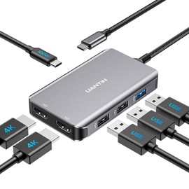 UANTIN USB C Docking Station Dual Monitor with 2 HDMI, 6-in-1 USB C Hub, Laptop Docking Station with 4K HDMI, 3 USB-A, 100W PD Charging, Thunderbolt Dock Compatible with Dell, HP, Lenovo, Surface