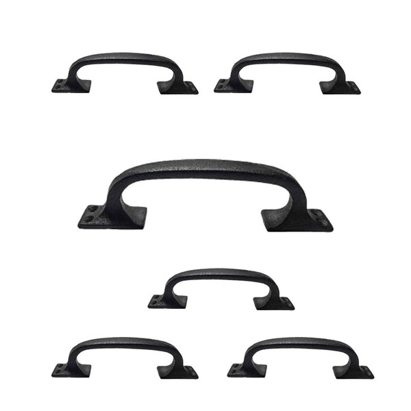 Renovators Supply Manufacturing Black Wrought Iron Cabinet Handle 6" Long Rustic Decorative Door Pull Handle Rust Resistant Powder Coated Drawer Or Dresser Door Pulls With Mounting Hardware Pack Of 6