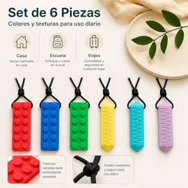 Collar Mordedor Sensorial 6 Piezas para Niños y Bebés, Collares Masticables de Silicona sin BPA, Mordedera Sensorial para Autismo, TDAH, TPS, Dentició