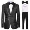 Floral 3 Piece Black Tuxedos for Men Jacquard Jacket Pants