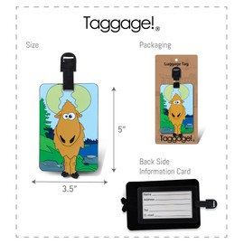 Puzzled Goofy Moose Luggage Tag - Unique Fun Woodland Animal Novelty Travel Tags For Luggage Cute Wild Life Elk Travel ID Identification Label For Suitcase, Backpack & Sport Bag - Tags for Men & Women