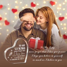 CheriGift Husband Birthday Gifts, to My King Heart Acrylic Plaque, Romantic Husband Anniversary Wedding Gifts on Valentines, Christmas, Birthday