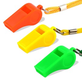 KINBOM 3pcs Plastic Whistles with Lanyard, Loud Sound Sport Whistle in Training Survival Emergency Sports for Referee Coach Teacher Dog Training (Yellow, Orange, Green)
