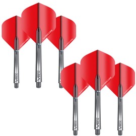 RED DRAGON Dart Flights and Shafts (Stems) Combo Set - Red Hardcore Flights and VRX Black Shafts
