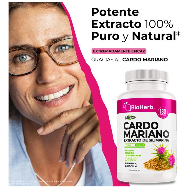 Cardo Mariano 100% Puro Extracto De Silimarina Bioherb 180 Cápsulas