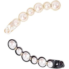 2Pcs Pearl Banana Hair Clips for Women, Versatile Hair-Holding Clips, Non-Slip Claw Clips and Ponytail Banana Clips, Crystal-Adorned Ponytail Holders for Fine and Thick Hair