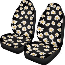 Quelytytrip White Daisy Print Car Seat Covers for Women,2PCs Front Seats Protector Comfortable Saddle Blanket Cover Universal Fit