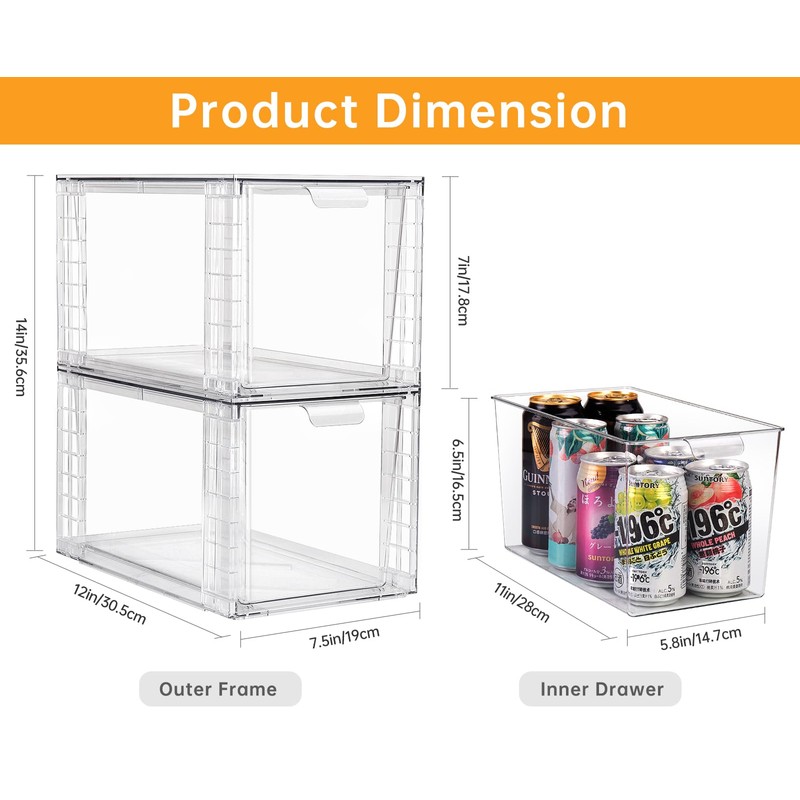 Zero Zoo 4Pack Large Stackable Kitchen Storage Drawers Holder, Clear