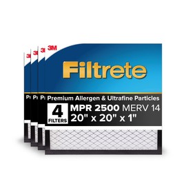Filtrete 20x20x1 AC Furnace Air Filter, MERV 14, MPR 2500, High Performance Premium Allergen, Ultrafine Particles, Bacteria & Virus Filter, CERTIFIED Asthma & Allergy Friendly, 4-Pack