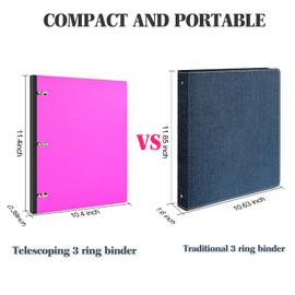 INFUN 1 INCH Telescoping 3 Ring Binder - 12PCS, Portable Plastic Binder with Telescoping Spine ，3 Ring Binder with Foldable Front Cover Holds 8.5" x 11" Paper for School,Office and Homes