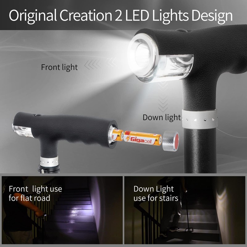 BeneCane Quad Cane Walking Cane with Two Led Lights with