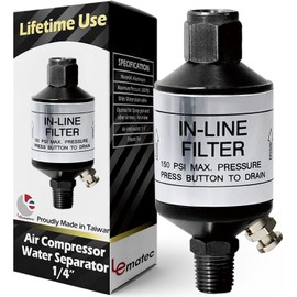 LE LEMATEC Air Compressor Water Separator - 1/4 NPT Inline Moisture Trap, Air Dryer for Pneumatic Tools, HVLP Spray Paint Gun & Airbrush with Easy Drain Valve, AI303