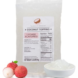 Soeos Lychee Flavored Coconut Jelly Strips, 2.2 lbs (1 Kg), Lychee Jelly for Boba Tea, Sweet and Chewy Tropical Snack, Perfect Topping for Ice Cream, Desserts, and Drinks, Ready to Eat