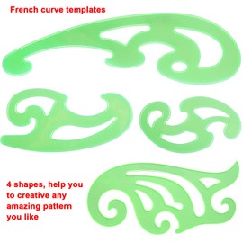 SIQUK 9 Pieces Drawings Templates French Curve Geometric Templates Measuring Rulers Clear Green Plastic Rulers for Engineering, Studying and Designing