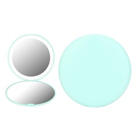 Espejo de maquillaje iluminado de doble cara Espejo de maquillaje con aumento LED 10X Espejo cosmético plegable portátil, 4 colores disponibles(Verde)