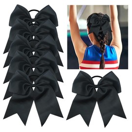 6 Packs Cheer Bows 8 Inch Jumbo Cheerleading Hair Bow Large Cheer Hair Bows with Ponytail Holder for Teen Girls Softball Cheerleader Hair Bows (Black)
