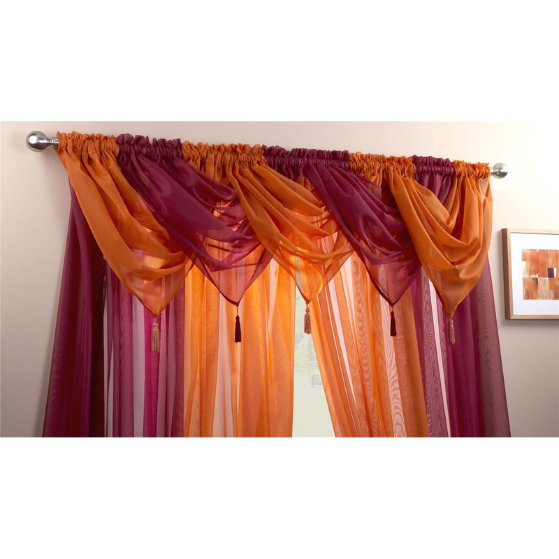 Supplied by Maple Textiles Luxury Voile Tasselled Swag in Maroon,