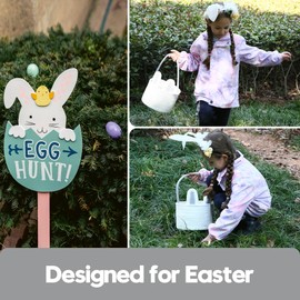 Sea Team Easter Bunny Basket for Eggs Hunt, Easter Eggs Bucket, Small Woven Cotton Rope Tote Bag with Rabbit Ears & Fluffy Tail for Kids, Easter Days Decoration, Party, Holidays, Solid Gray