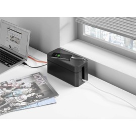 Durable Cavoline Cable Management Box S - Safely Store Power Blocks and Cables - USB Cable Outlet for Charging Devices - Made of Flame Retardant Plastic - Small Box in Graphite