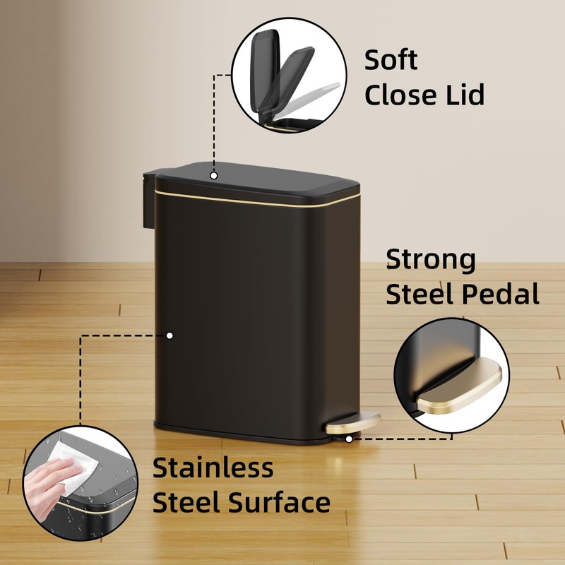 KSSKSS Small Bathroom Trash Can with Lid Soft Close, Step