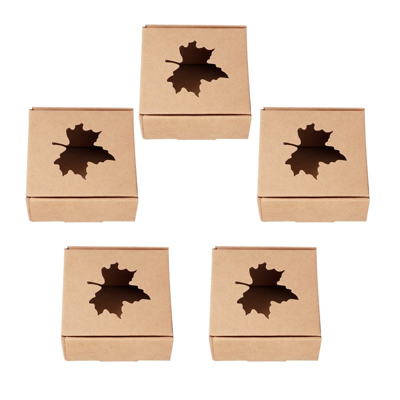 50Pcs Maple Leaf Pattern Kraft Paper Packing Box Small Gift