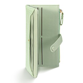 Green Slim Wallet for Women, Card Case Wallet with Zipper Pocket, Womens Purse for Office Travel