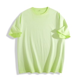 US Stock Heavyweight Cotton 230 Gsm Oversize Tshirt Cropped Boxy Tee Sun Faded Streetwear Vintage Acid Washed T Shirts for MenColor: Fluorescent green, Size: 2 XL