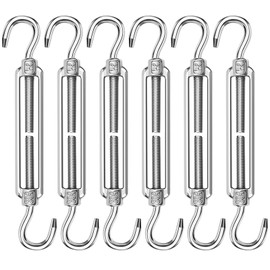 ANOMM 6PCS M6 Turnbuckle Wire Tensioner, 304 Stainless Steel Adjustable Turnbuckle Hook, Eye Rope Cable Tension, Heavy Duty Sun Shade Sail Fixing for Rope Tightener, Garden Wire, ClotheslineTensioner