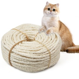Cat Sisal Rope 138-Feet 6mm for Scratcher Repair and Replace Scratching Post, DIY White Hemp Twine Rope for Cat Tree Tower Carpet Mat Kicker House, Pet Toy, and Crafts Gardening Home Decorating