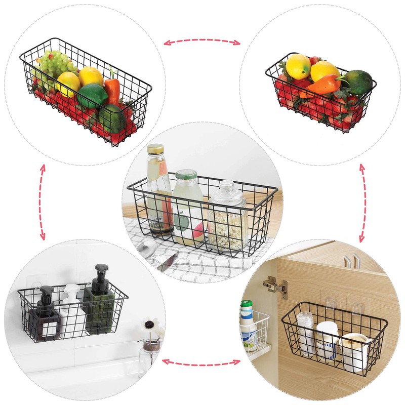 XINFULL 4 Pack Wire Storage Baskets Household Metal Wall-Mounted Containers