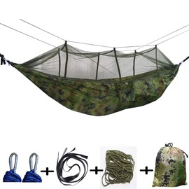 Camping Hammock with Net, Lightweight Portable Double Parachute Hammocks, 210T Nylon, High Capacity and Tear Resistance, Perfect for Camping, Backyard Relaxation (Camouflage)