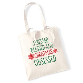 Flox Creative Stressed blessed and christmas obsessed tote bag