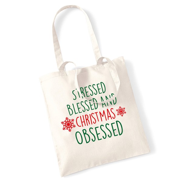 Flox Creative Stressed blessed and christmas obsessed tote bag