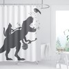 BIYSUC Cat Dinosaur Shower Curtain Funny Cat Help Dino Bathe