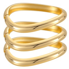 Emibele Gold Bangles for Women, 3PCS Irregular Chunky Gold Bracelet Set Hinged Open Bangle Bracelets for Women, Trendy Wide Arm Cuff Minimalist Chunky Valentine Christmas Birthday Jewelry Gifts