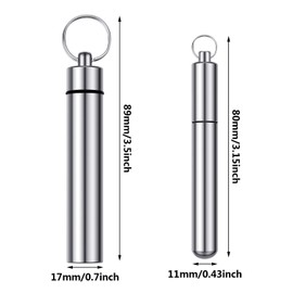 Boao 4 Pieces Metal Portable Toothpick Holder 2 Sizes, Stainless Steel Pocket Holder Aluminum Waterproof Case Toothpick Container with Keychain for Outdoor Picnic and Camping (Silver)